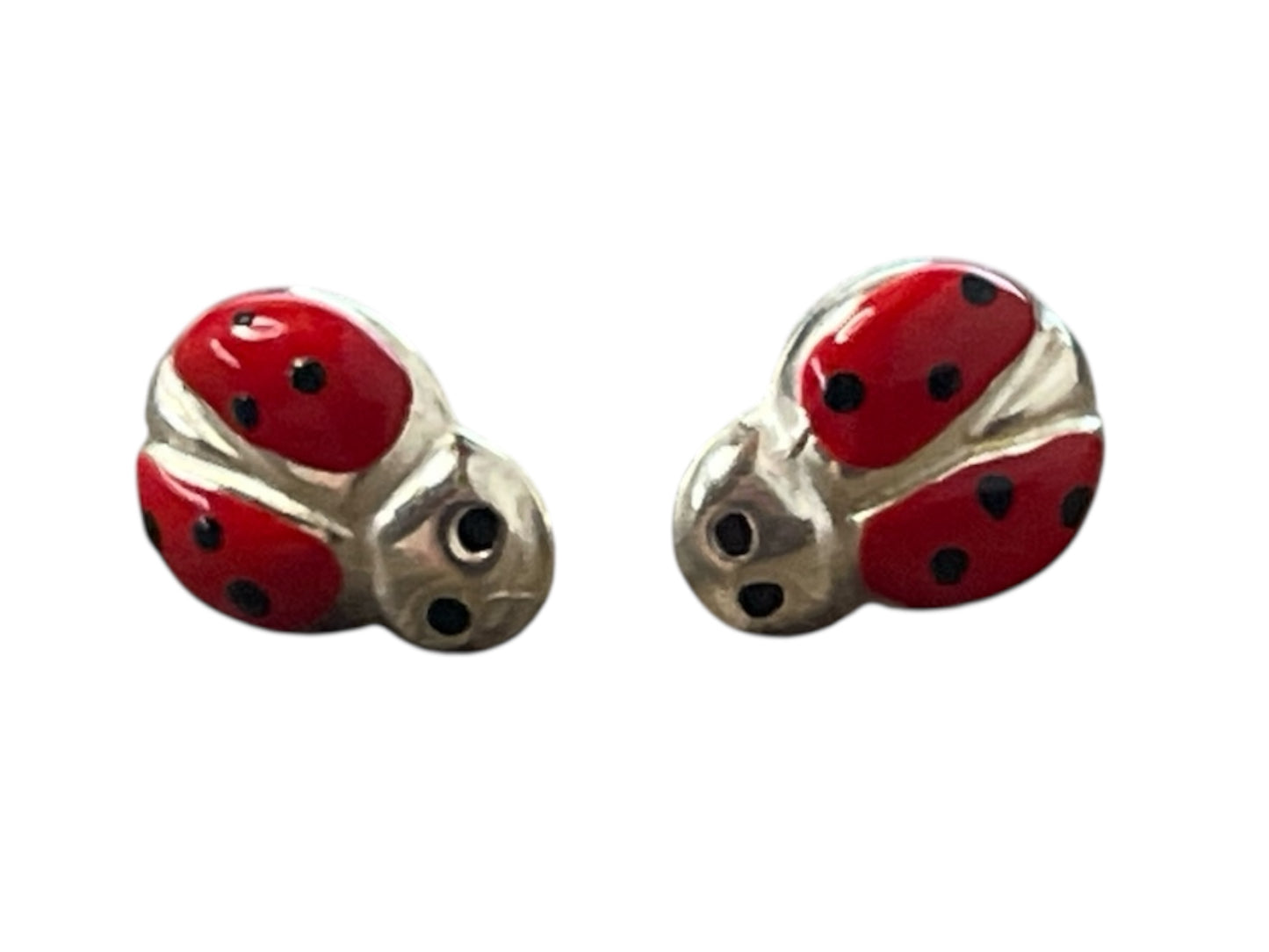 Pair of ladybug-shaped earrings on a white background