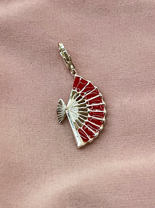 Mothers' and Children's Charms: Silver Plated, Red Enameled Fan Charms