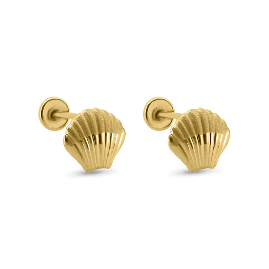 Children's Earrings:  14k Gold Seashells with Screw Backs and Gift Box