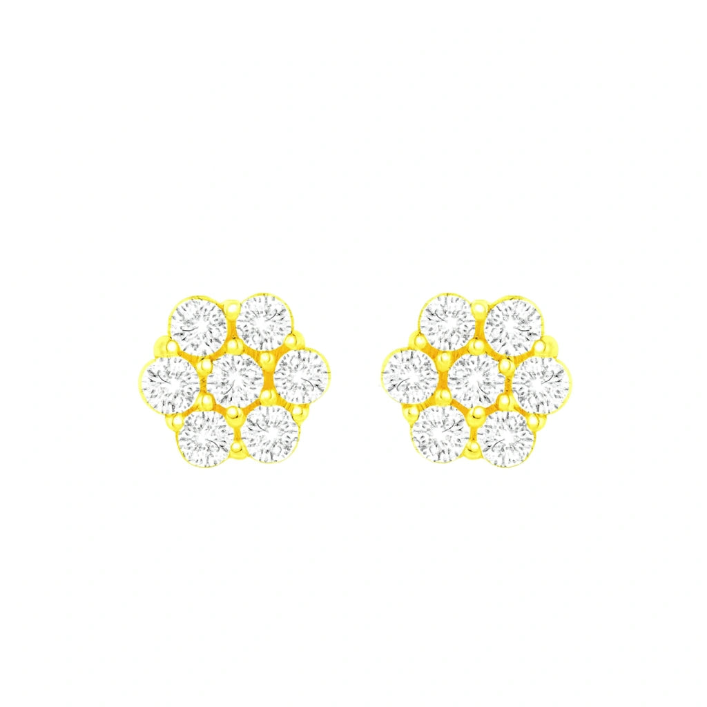 Children's gold earrings - 14k solid gold CZ flower earrings with screw backs