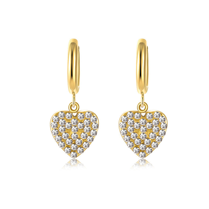 Childrens and Teens' Earrings: Steel with Gold IP Hoops with Clear Crystals