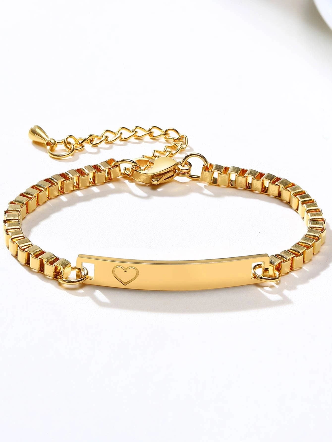 Baby and Children's Bracelets:  Steel with Gold IP Engravable Chunky Bracelets with Heart Age 3 Months to 5 Years