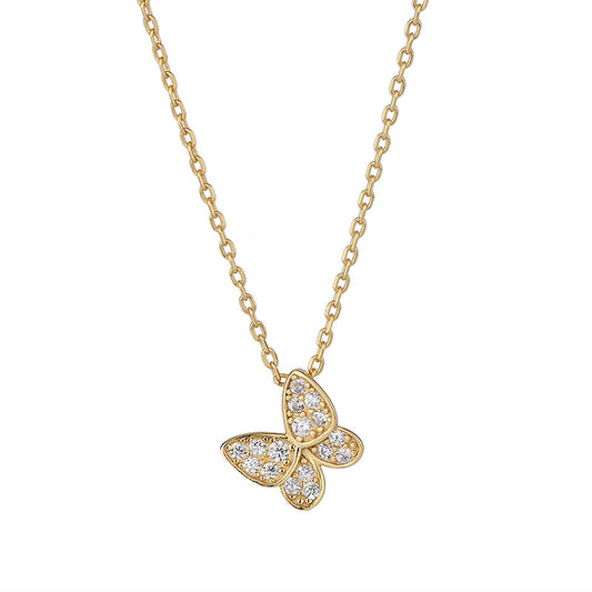 Children's Necklaces: 14k Gold over Sterling Silver Micropaved CZ Butterfly Necklaces with Gift Box