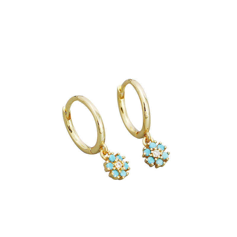 Children's Earrings:  Sterling Silver Hoops with Blue CZ Flowers