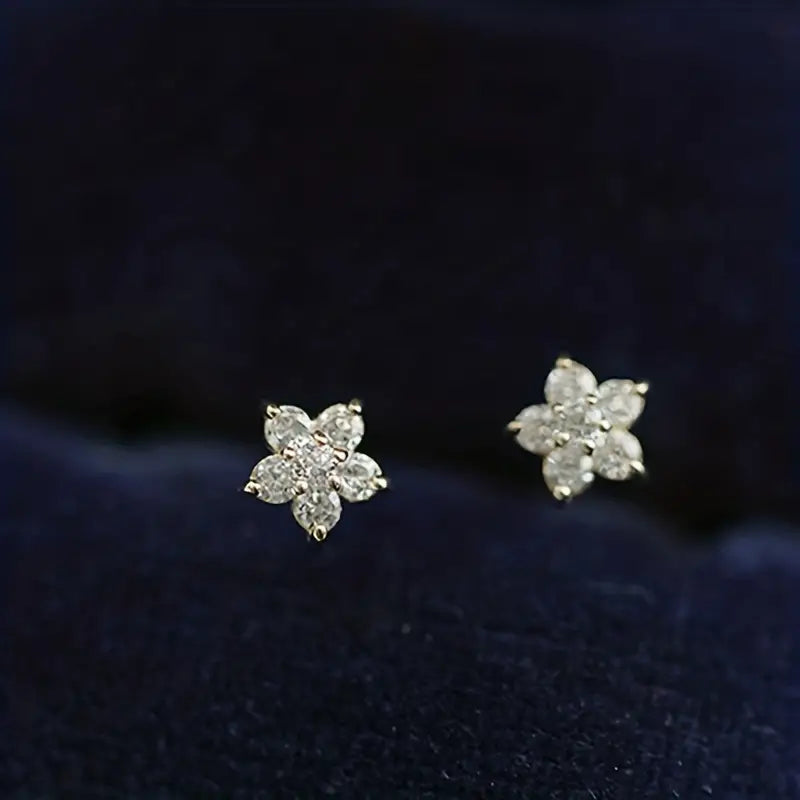 Children's Earrings:   14k Gold over Sterling Silver Star Shaped CZ Flowers with Push Backs