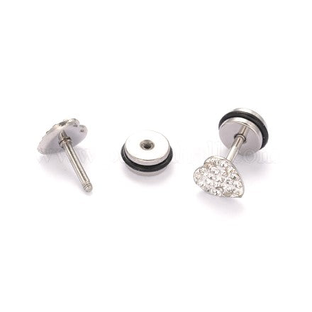 Children's Earrings:  Stainless Steel Clear Crystal Encrusted Hearts with Easy Grip Screw Backs