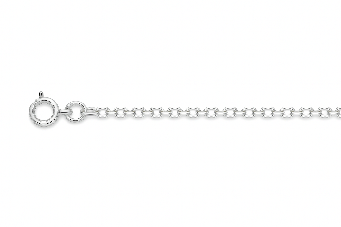 Silver chain with a round spring clasp on a white background