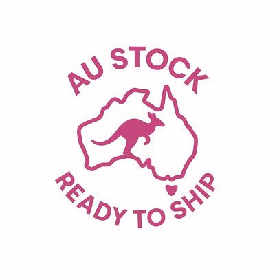 Pink logo with a kangaroo on an outline of Australia and text 'AU Stock Ready to Ship' on a white background