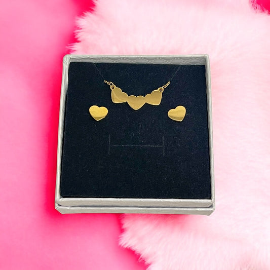 Mothers' and Teens' Necklace and Earrings Set: Surgical Steel Gold IP Heart Necklace and Earrings Set