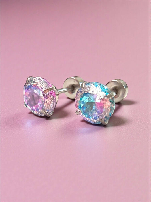 CZ earrings featuring 6mm fireworks gradient cubic zirconia studs set in 316L surgical steel.