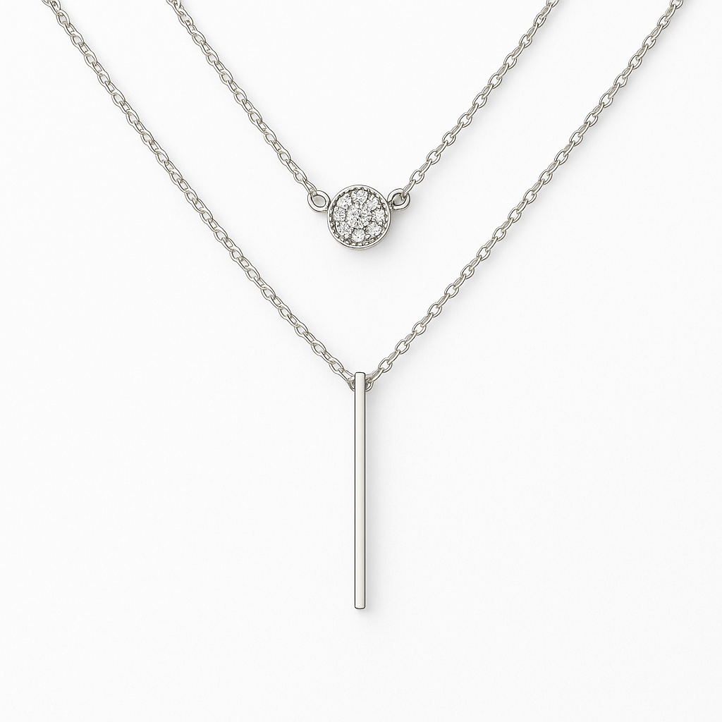 Teens & Mother's Necklaces: Sterling Silver Double Strand Bar Necklace with Gift Box