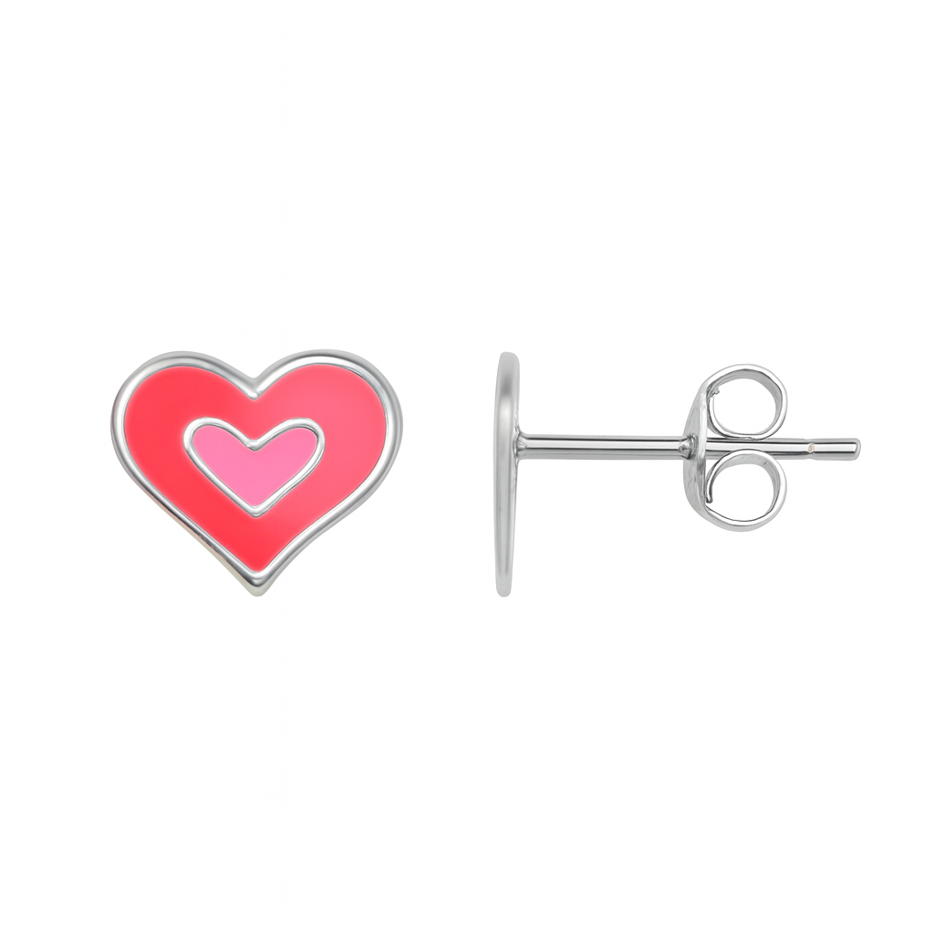 Children's Earrings: Sterling Silver Pink Enamelled Hearts
