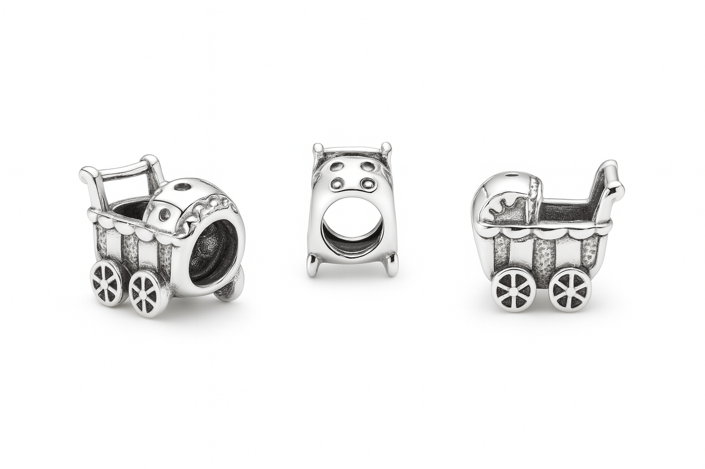 Mothers' European Beads: Sterling Silver Baby Carriage European style Beads
