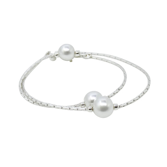 Children's anklet - silver plated chain with three faux pearls, elegant jewelry for kids.