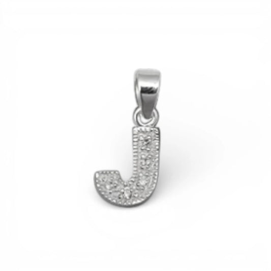 Children's necklaces - sterling silver CZ Initial J pendant charm with sparkling details.