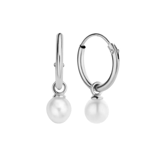 Baby and Children's Earrings:  Sterling Silver 10mm sleepers with white, 4mm Pearls