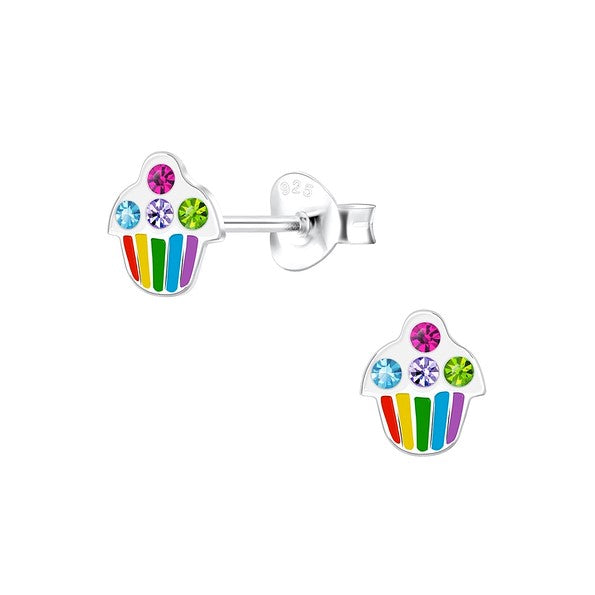 Baby and Children's Earrings: Sterling Silver Rainbow Cupcakes with CZ