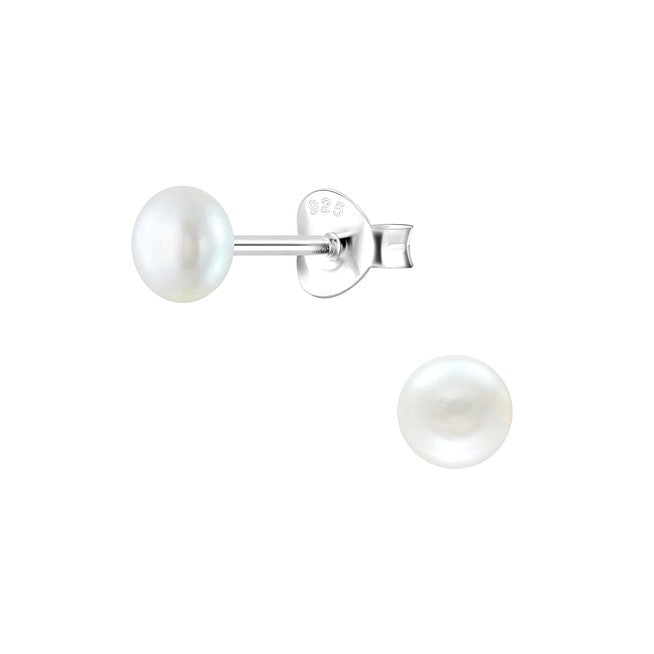 A pair of sterling silver earrings with freshwater white pearl studs.