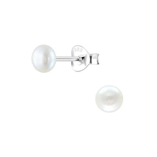 A pair of sterling silver earrings with freshwater white pearl studs.
