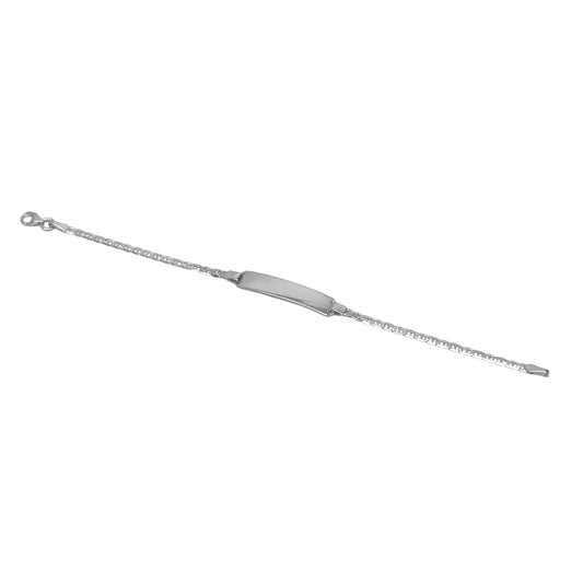 Children's bracelets: sterling silver rhodium plated ID bracelet with flat marina chain.