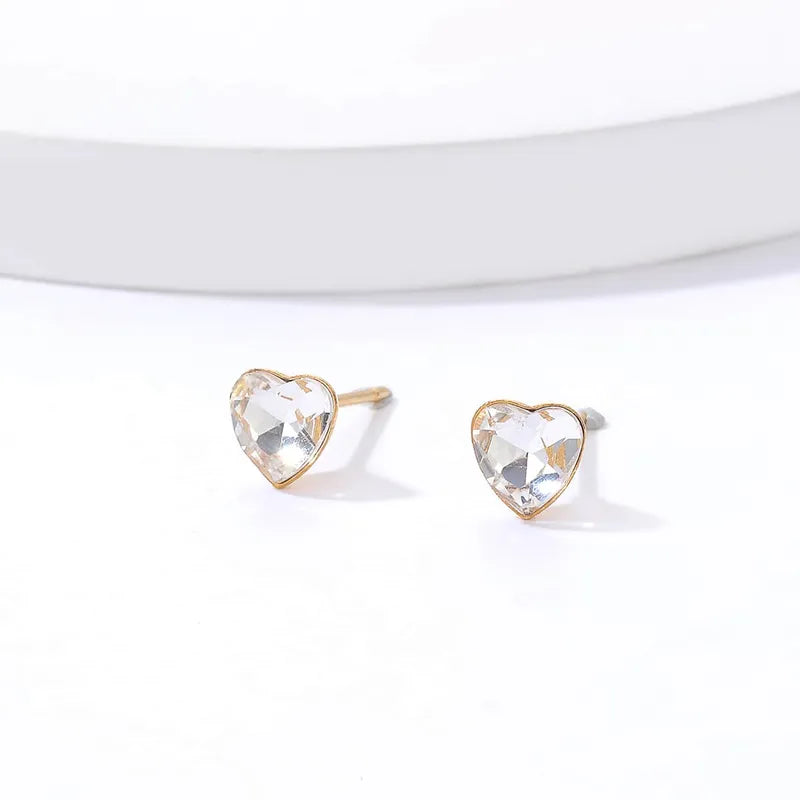 Children's, Teens' and Mothers' Earrings: Steel with 18k Gold Plating Clear Faceted CZ Hearts