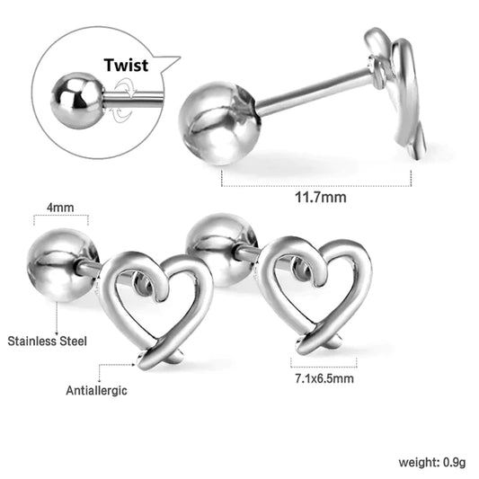 Children's, Teens' and Mothers' Earrings: Surgical Steel Crossed Heart Reversible Earrings with Screw Backs