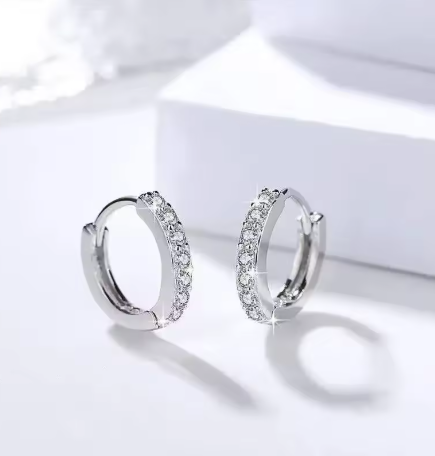 Children's Earrings: Sterling Silver, Clear CZ Huggies - Slimline
