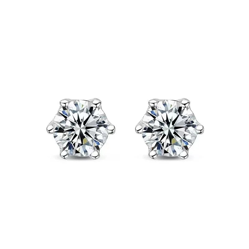 Moissanite earrings in 925 sterling silver with brilliant sparkle and secure screw back closures.