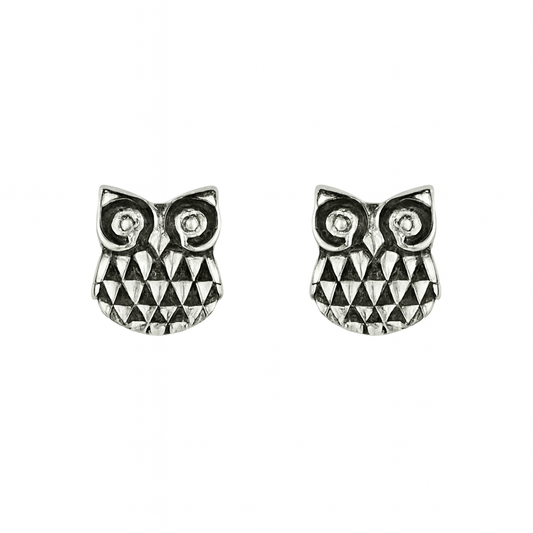 Owl earrings made of oxidised 925 sterling silver with a charming owl design, perfect for daily wear.