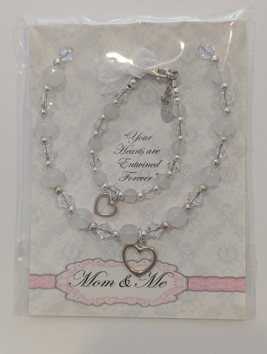Mother and Baby Bracelet Sets: Sterling Silver Ball/Swarovski Clear Crystal Ball Mother and Baby Bracelet Set