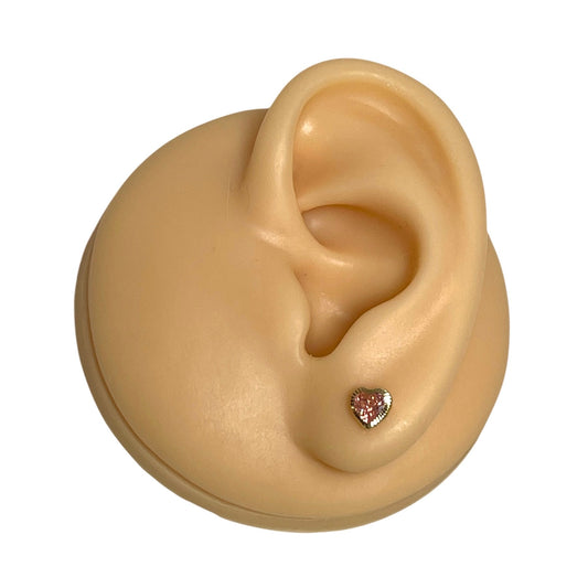 Children's, Teens' and Mothers' Earrings: 14k Solid Gold, Pink CZ Hearts with Screw Backs and Gift Box