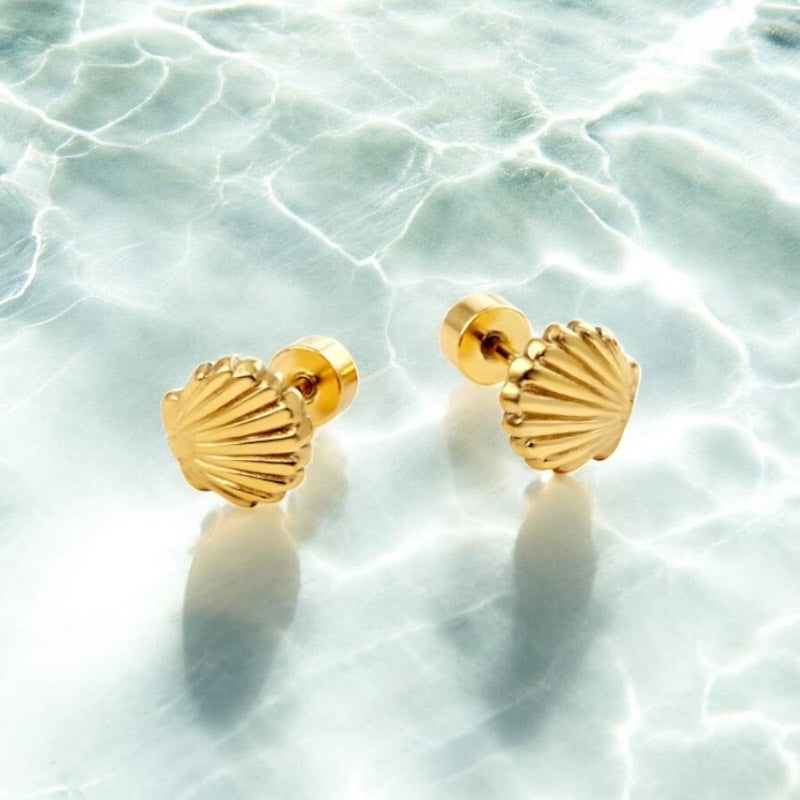 Children, Teens & Mothers: Shell Stud Earrings – 18K Gold Plated Stainless Steel with Twist-On Backs