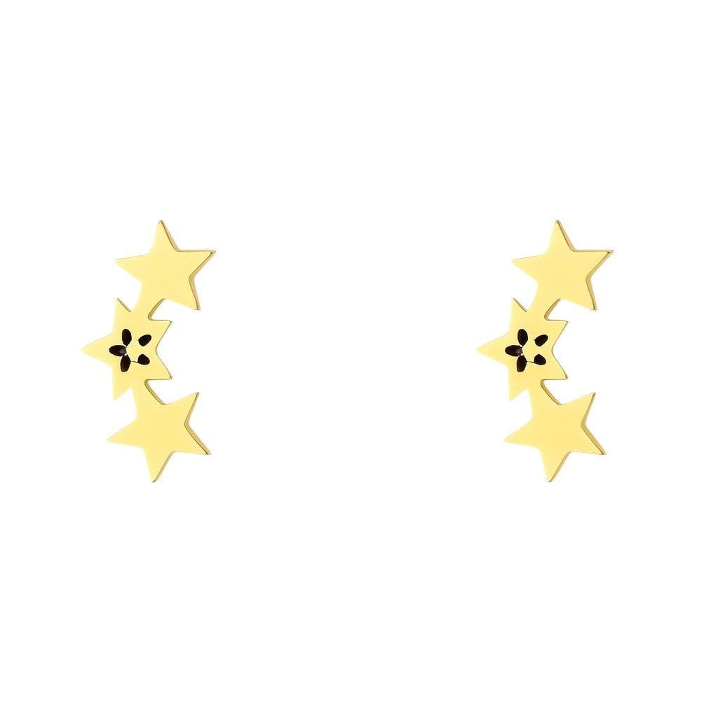 Children's Earrings: Surgical Steel Gold IP Triple Stars Earrings Age 8 - Teens