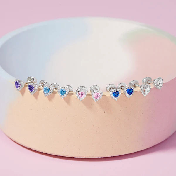 Heart-shaped sterling silver earrings for toddlers in multiple colours