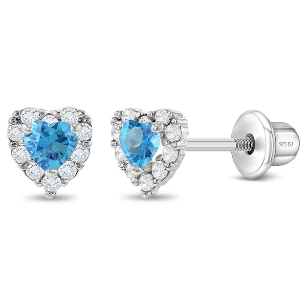 Sterling silver CZ earrings for kids – aquamarine blue variant