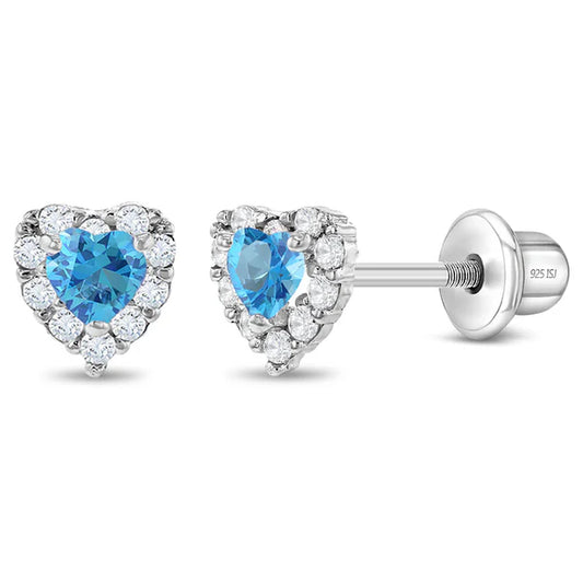 Sterling silver CZ earrings for kids – aquamarine blue variant