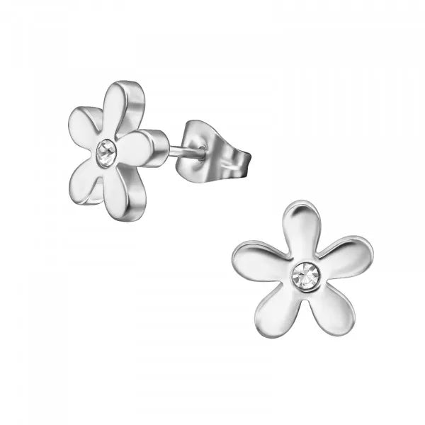 Children's, Teens' and Mothers' Earrings: Surgical Steel Flowers with Central CZ Age 10 - Adult