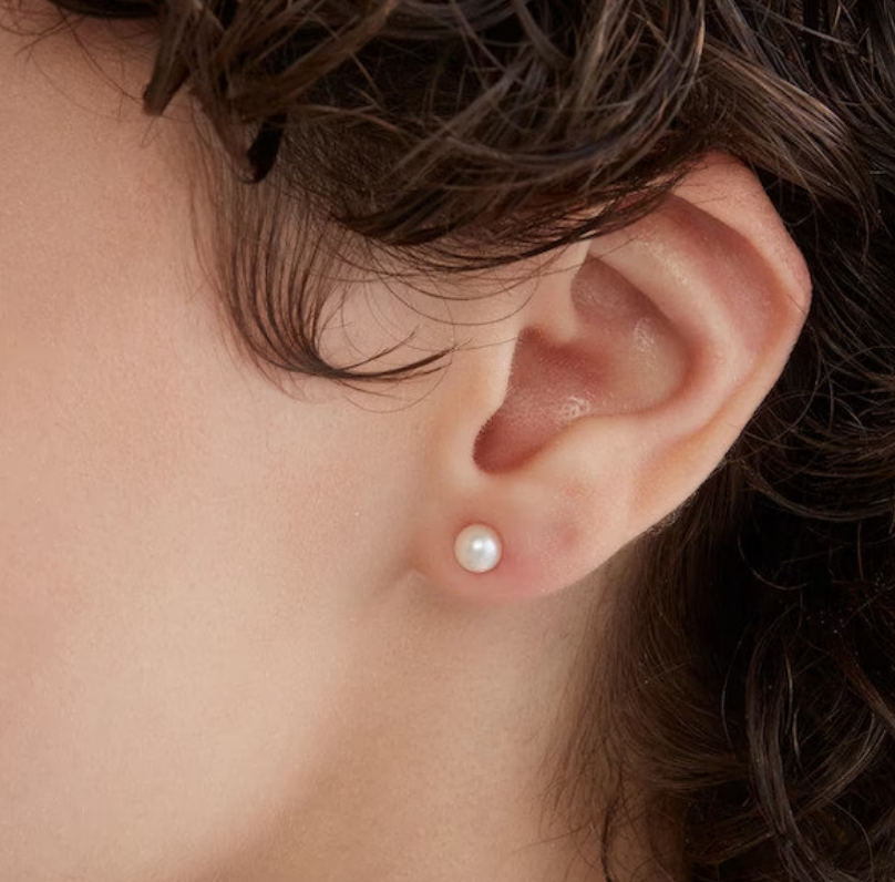 Children's Earrings: 14k Gold Freshwater Cultured Pearl Screw Back Earrings 4mm with Gift Box