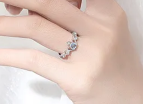 Children's and Teen's Rings: Sterling Silver Cindarella Moonstone CZ Adjustable Rings with Gift Box