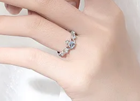 Children's and Teen's Rings:  Sterling Silver Cindarella Moonstone CZ Adjustable Rings with Gift Box