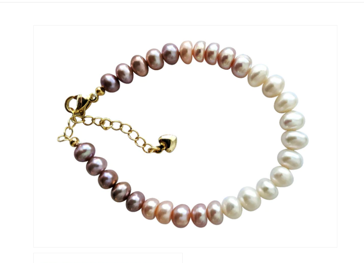 Children's Bracelets:  Gold Plated Freshwater Pearl Bracelets in Graduating Colours 16cm