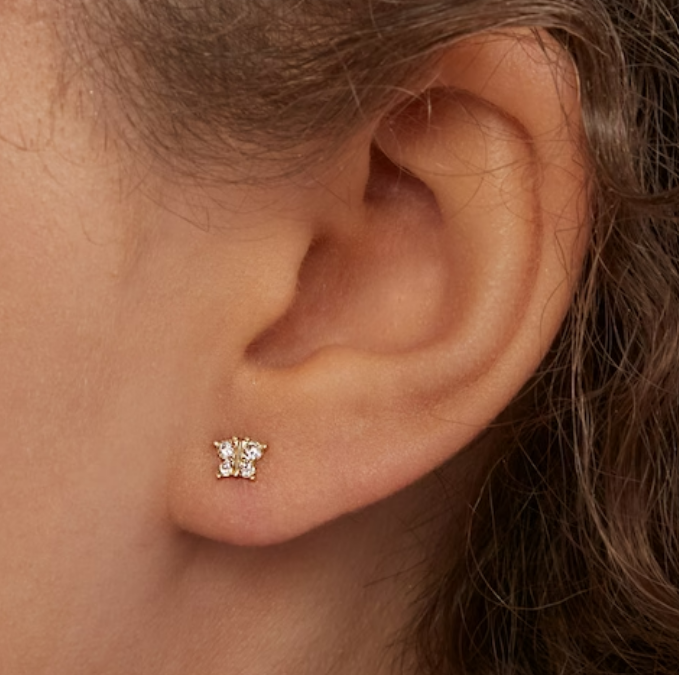 Baby and Children's Earrings:  14k Gold AAA Clear CZ Butterflies with Screw Backs with Gift Box