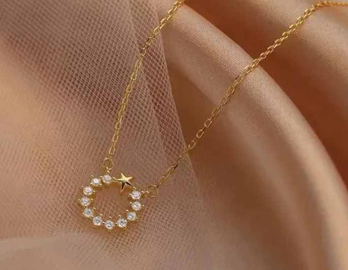 Children's, Teens' and Mothers' Necklaces:  14k Gold over Sterling silver, Wreath of Stars Necklace 42+3cm