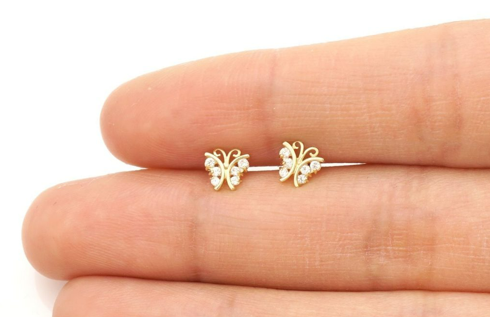 Baby and Children's Earrings: 14k Gold AAA CZ Butterfly Screw Back Earrings with Gift Box