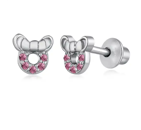 Baby Earrings Sterling Silver Minnie Mouse Earrings with Screw