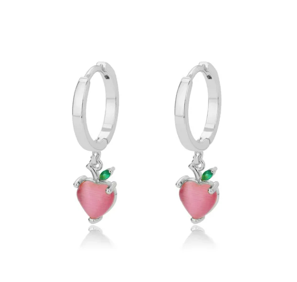 Children's Earrings: Surgical Steel, 12mm Hoops with Translucent Pink Strawberries.