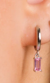 Children's, Teens' and Mothers' Earrings: Sterling Silver 12mm Hoops with Dark Lavender Baguette Charms