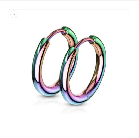 Teens' and Mothers'  Earrings:  Anodised Surgical Steel Hoops - Rainbow - 22mm