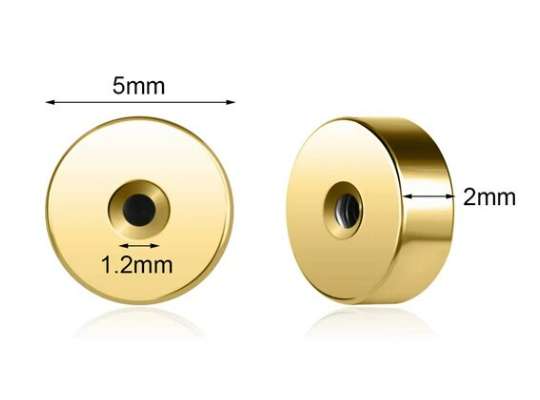 Screw back spares made of 1.2mm gold flat surgical steel, essential for secure earring closure.