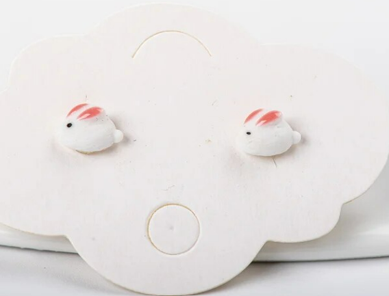 Baby and Children's Earrings: Ceramic/Surgical Steel White/Pink Bunny Rabbits